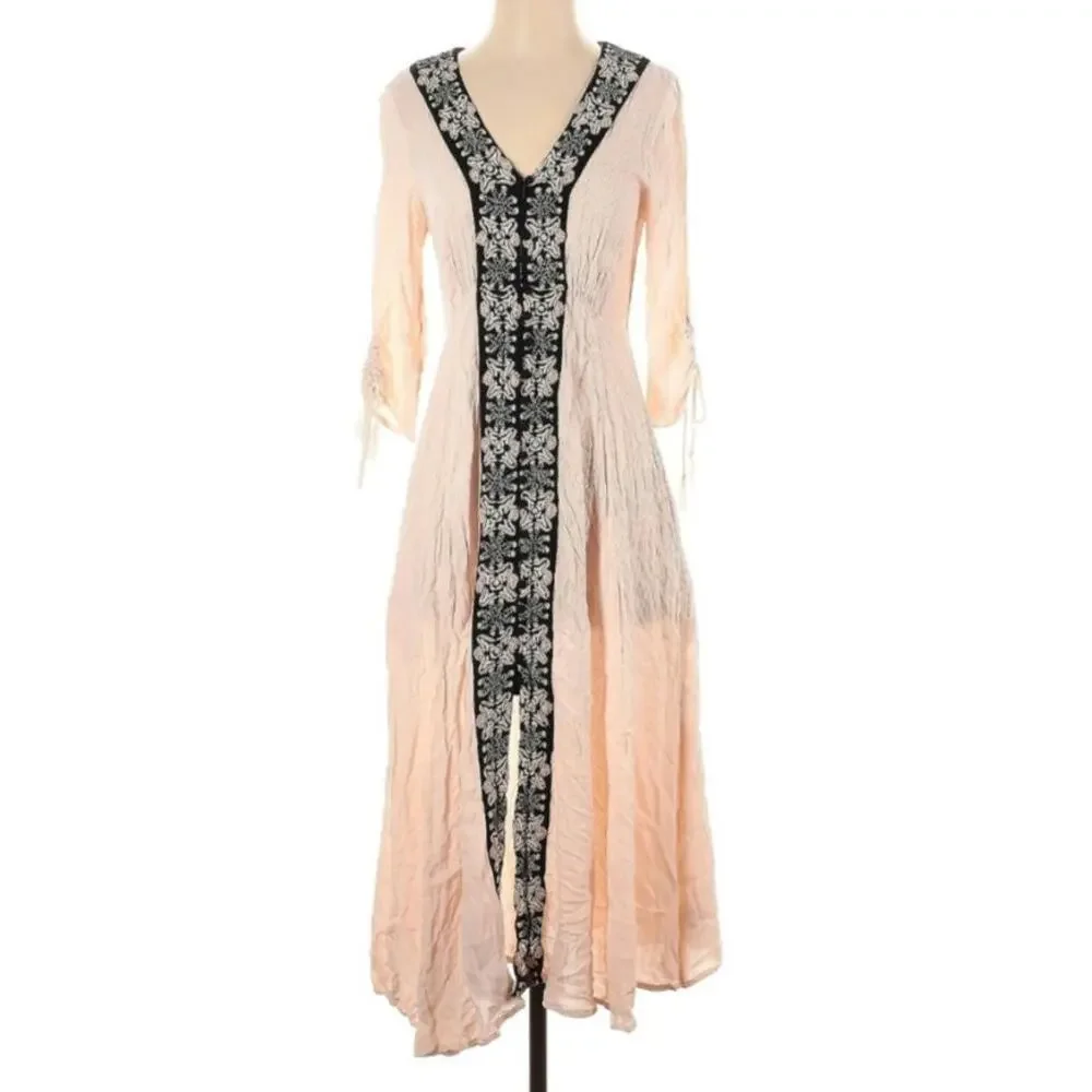 Free People Size 2 Embroidered Sheer Pink Dress